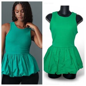 Anthropologie Maeve Bubble Peplum Tank Bright Green NWT Size M